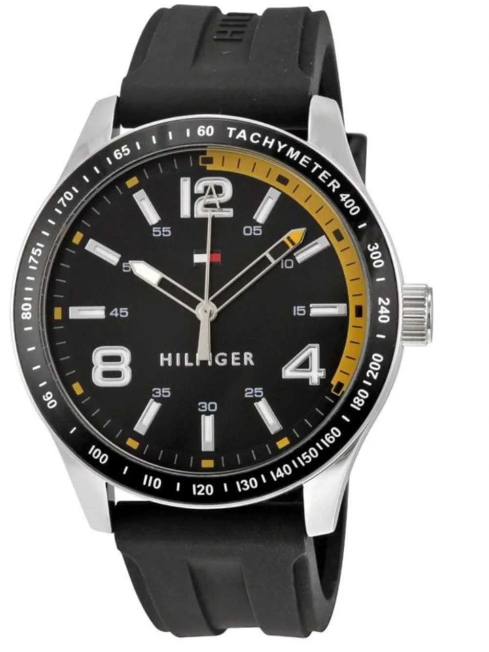 Tommy Hilfiger Black & Yellow Sport Watch men’s rubber strap